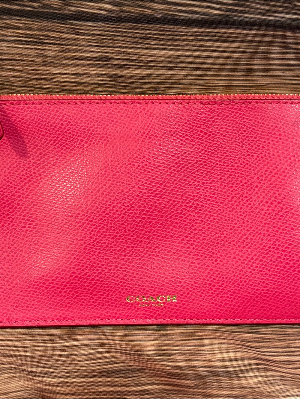 COACH Hot Pink Leather Wristlet Pouch with Gold Logo